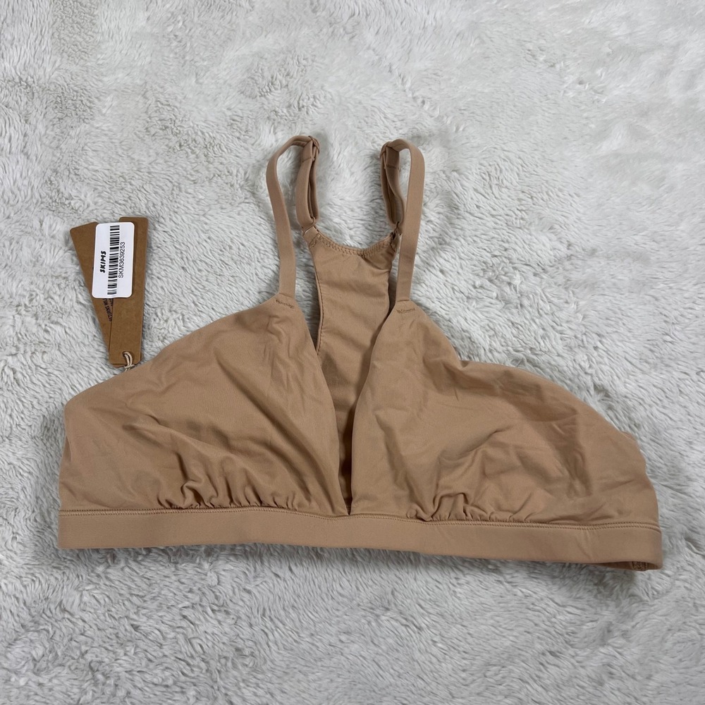 SKIMS Fits Everybody Racerback Plunge Bralette Clay PL-PLG-7621W Size Large NWT